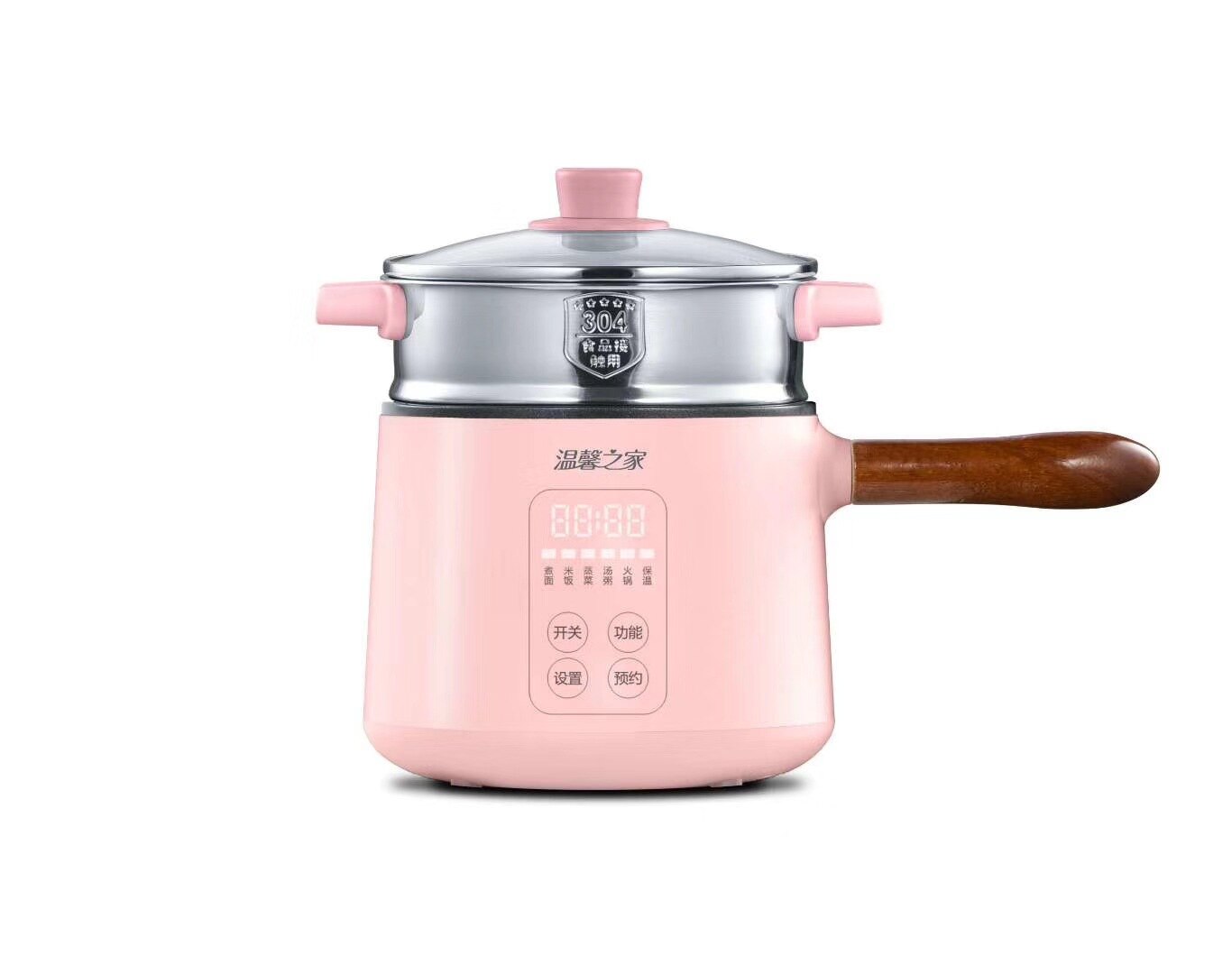 220V 1.8L 600w Samrt Electric rice cooker pot Multifunctional electric frying pan Non-stick coating with steamer insulation: Pink