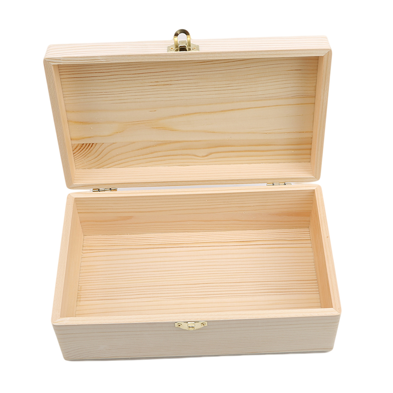 Natural Wooden Storage Box With Lid Golden Lock Postcard Sundries Organizer Handmade Craft Jewelry Case Home Wooden Box Bin