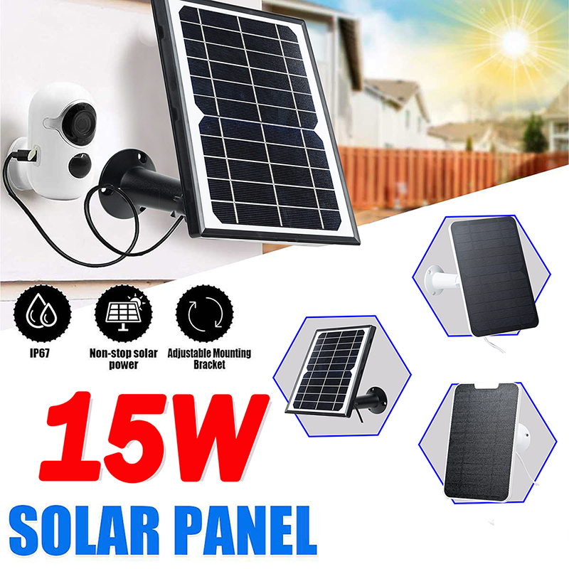 15W Solar Powered Panel USB Charging Cable Solar Panel Charger Rechargeable Battery Powered for Outdoor Security Camera Monitor