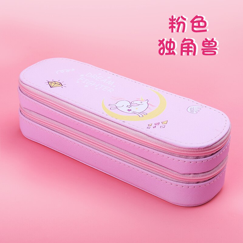 double Pencil CaseLarge Capacity School Pen Case Supplies Pencil Bag School Box Pencils Pouch Stationery: pink unicorn