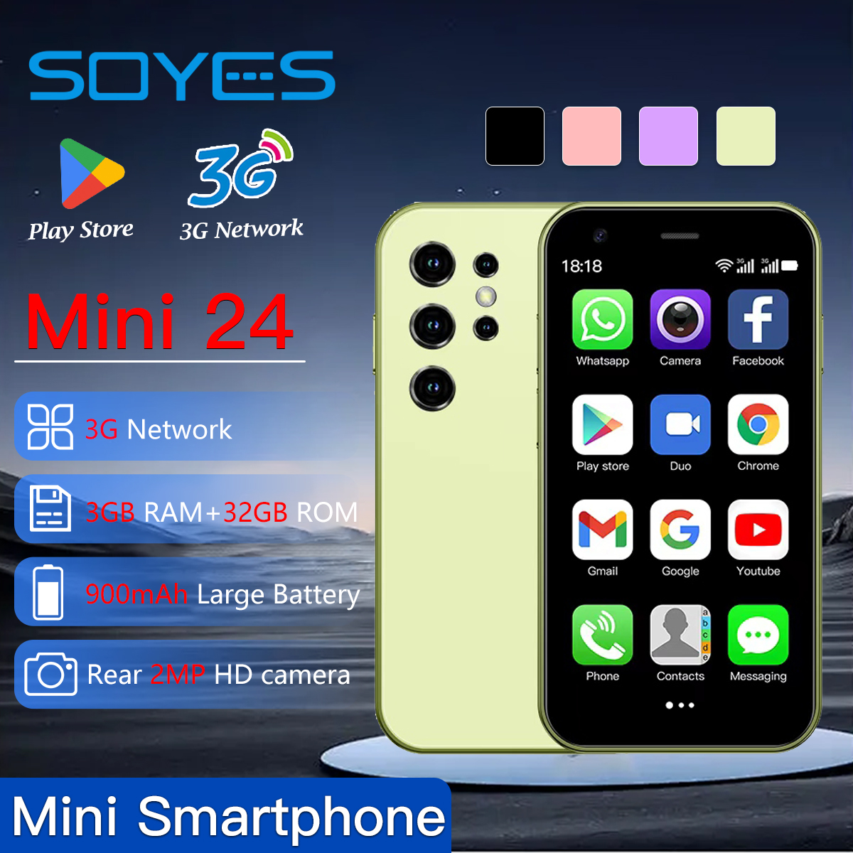 Soyes mini 24 3.0 Polegada smartphone de tela pequena 32gb de armazenamento android 8.1 sistema puro suporte play store duplo sim dupla espera