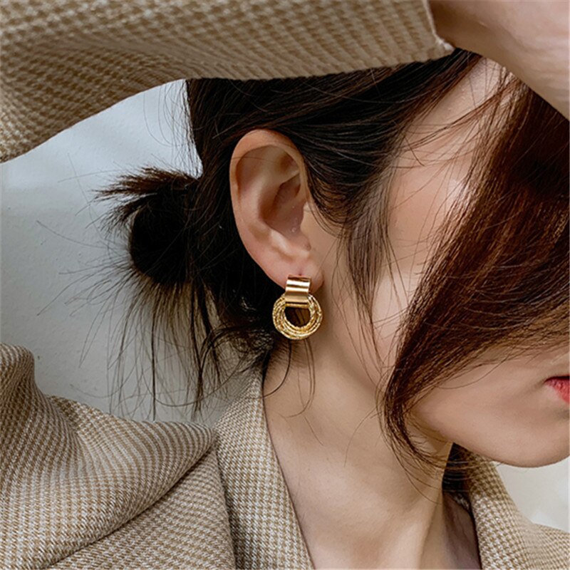 Korea Earrings Metal Geometric Irregular Circle Teardrop Vintage Winter Earrings For Women Girl