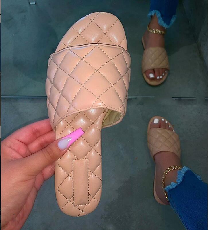 Brand Slippers Lattice Leather Women Sandal Open Toe Flat Casual Slides Summer Outdoor Beach Female Flip Flops: Brown / 38