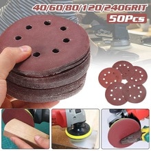 50pcs/Set 125mm Sanding Disc Round Shape 8 Hole Mixed 40 60 80 120 240 Grit Orbital Paper Punch Sheet Sandpaper Polisher Sanders