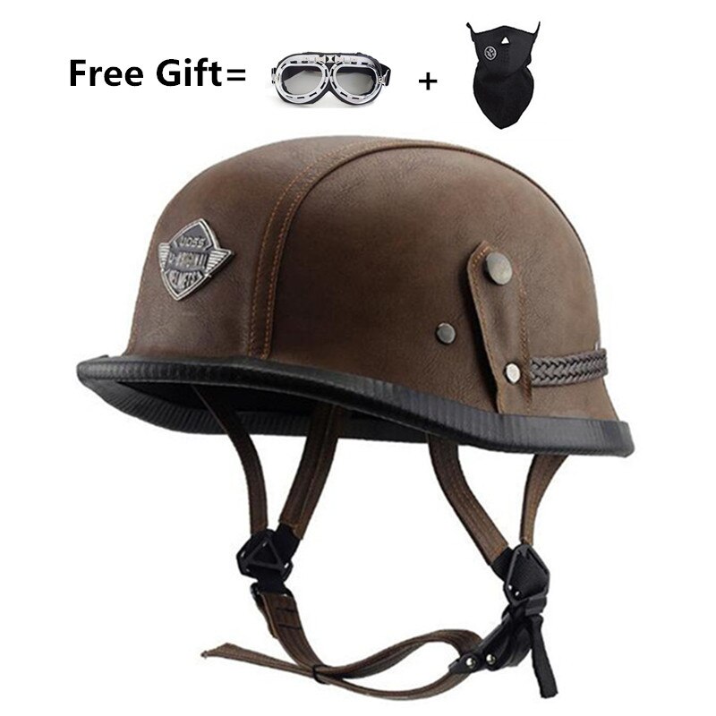 Motorrad Helm Einzigartige 4 Arten M/L/XL Deutsch Stil Halbe Gesicht Helm Deutsch Leder Vintage Motorrad Helm: Brown leather / M