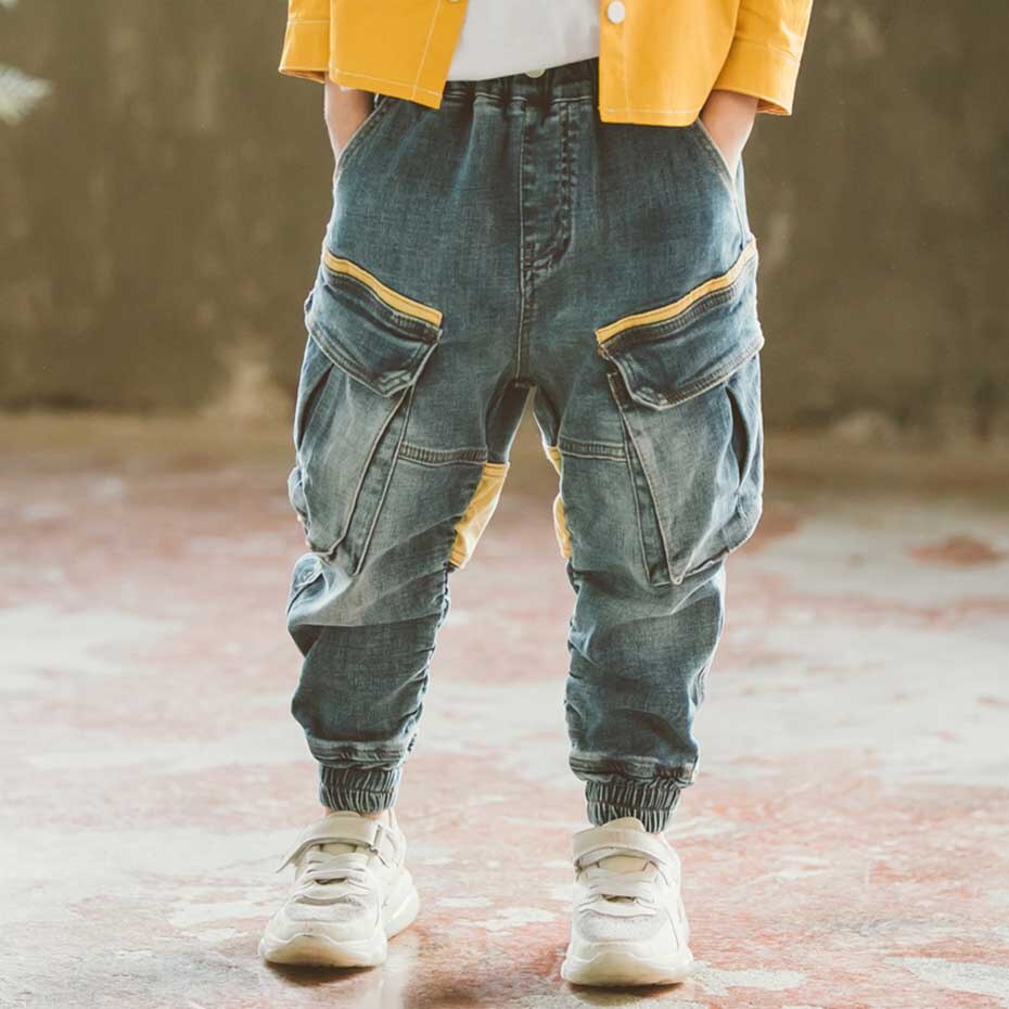 Jeans For Boys Patchwork Boy Jeans Kids Three-Dimensional Pocket Kids Jeans Autumn Jeans Pants For Boys 6 8 10 12 14 Year