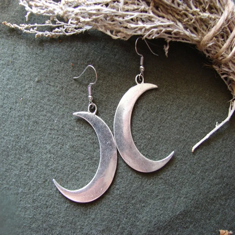 Pendientes largos de bronce de luna creciente grande para mujer, joyería gótica mística, fase de luna Wicca, diosa witchy, de , Lunar