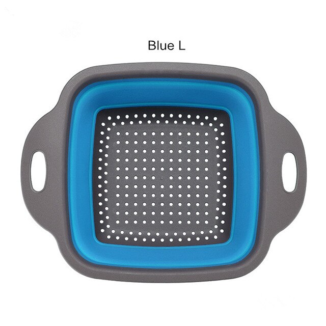 Escurridor de lavado plegable con mango cesta de filtro para verduras de fruta colador plegable de silicona contenedor de herramientas de almacenamiento de cocina: Blue L A