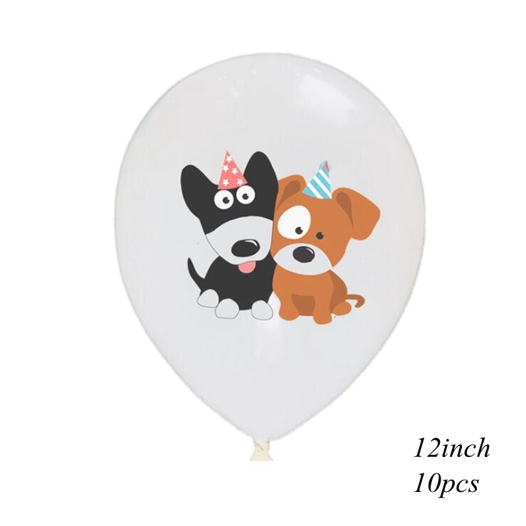 1 Set Dog Birthday Banner 12 Inch Dog Print Latex Balloons Cake Topper for Dog Theme Happy Birthday Party Decoration: 10pcs White type B