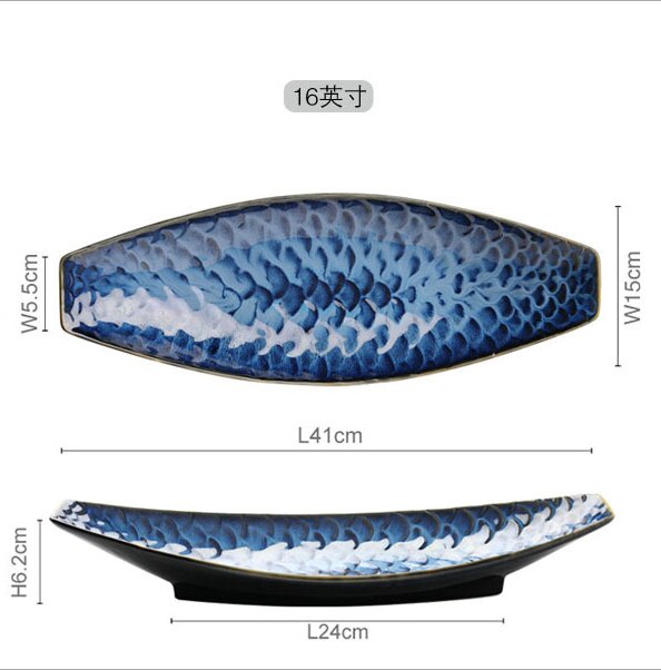 Plato de cerámica japonés , plato de pescado, vajilla especial de barco, plato de servicio, plato de Sushi para suministros de cocina: 16 inch