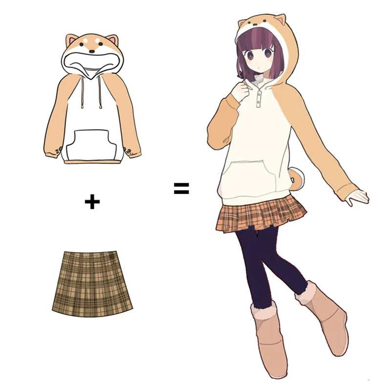 Shiba Inu Doge-abrigo de felpa con capucha para mujer, sudadera de terciopelo de manga larga con dibujos animados, estilo Kawaii, cálido, invierno, navidad