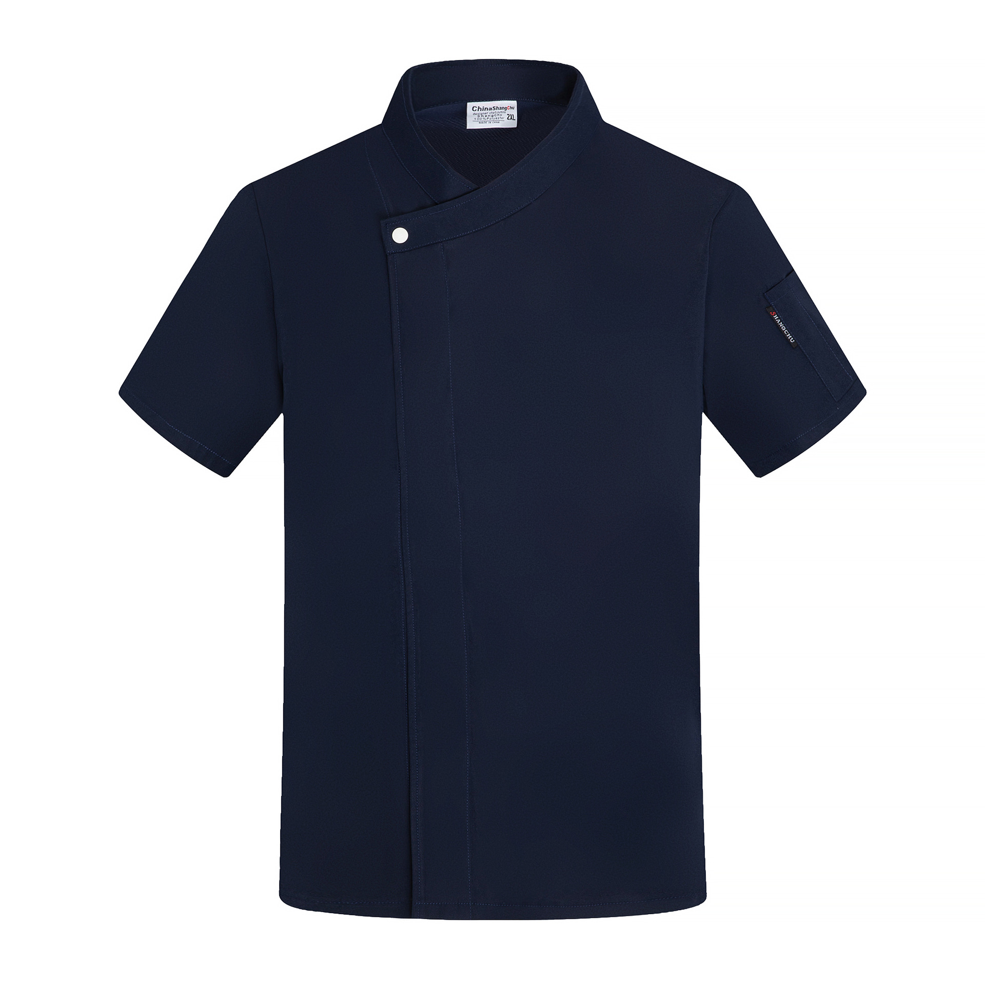 Chef Uniform Short Sleeve Summer Workwear Solid Color Slant Collar Unisex For Kitchen Staff: 4XL / Blue