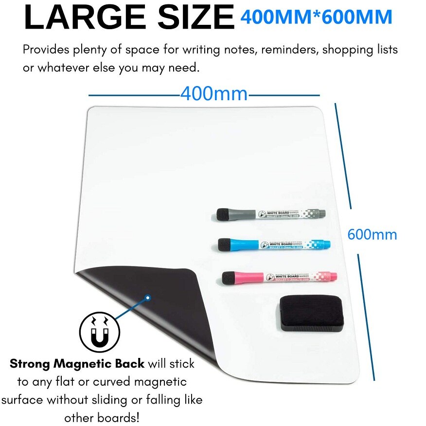 400X600mm Magnetische Whiteboard Vel Voor Koelkast Sticker White Board Voor Koelkast Whiteboard Fijne Markers Gum Bericht Board