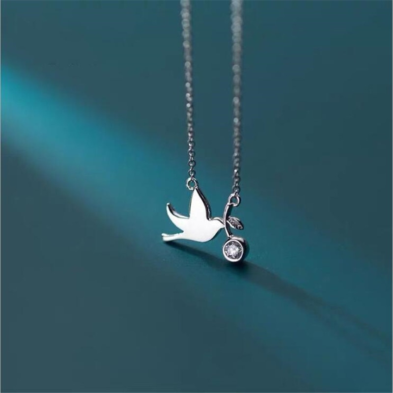 925 joyas de plata esterlina fresco brillante Pájaro lindo ronda diamante paloma Animal adorable collares N095