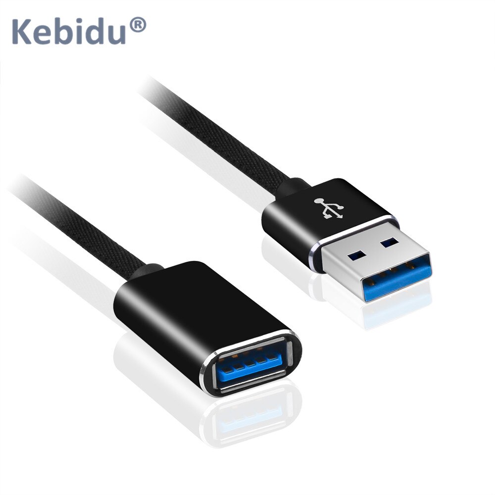 Kebidu tv usb port forlænget kabel usb 2.0 data sync forlænger kabel ledning nylon usb forlænger kabel til pc ssd hdd printer: Sort