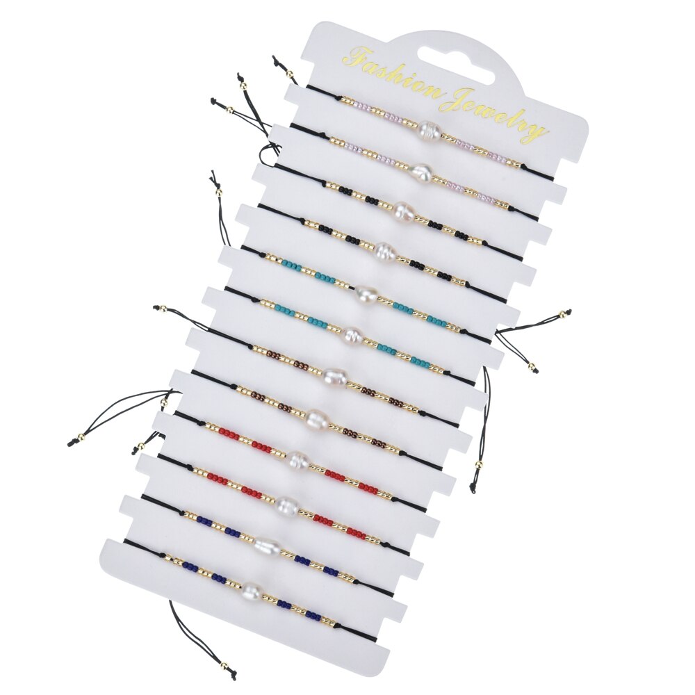 Romantico 12 pz/lotto Perla Pendenti E Ciondoli Braccialetto impostato per Le Coppie Della Ragazza Delle Donne Della Maglia Regolabile Nodo Stringa di semi di Perline Braccialetto Dei Monili del Regalo