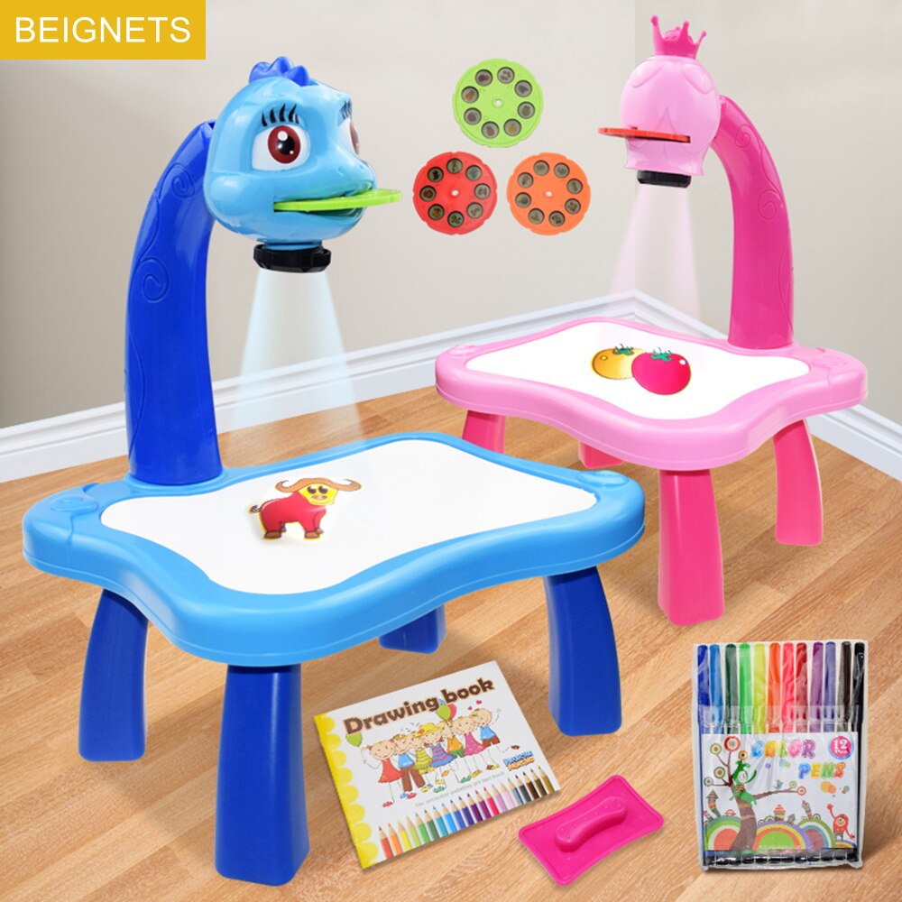 Children Led Projector Art Drawing Table Toys Painting Board Desk Arts Crafts Educational Learning Paint Toy For Kids