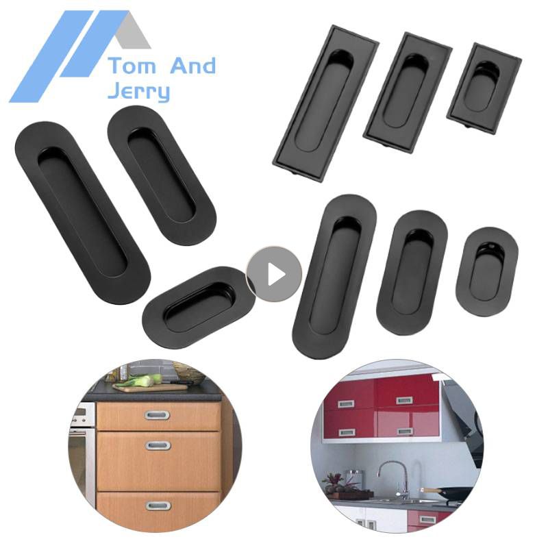 Manijas de puerta de aleación de Zinc, cubierta empotrada al ras, manija de gabinete de suelo, manija de muebles negra plateada, accesorios para el hogar