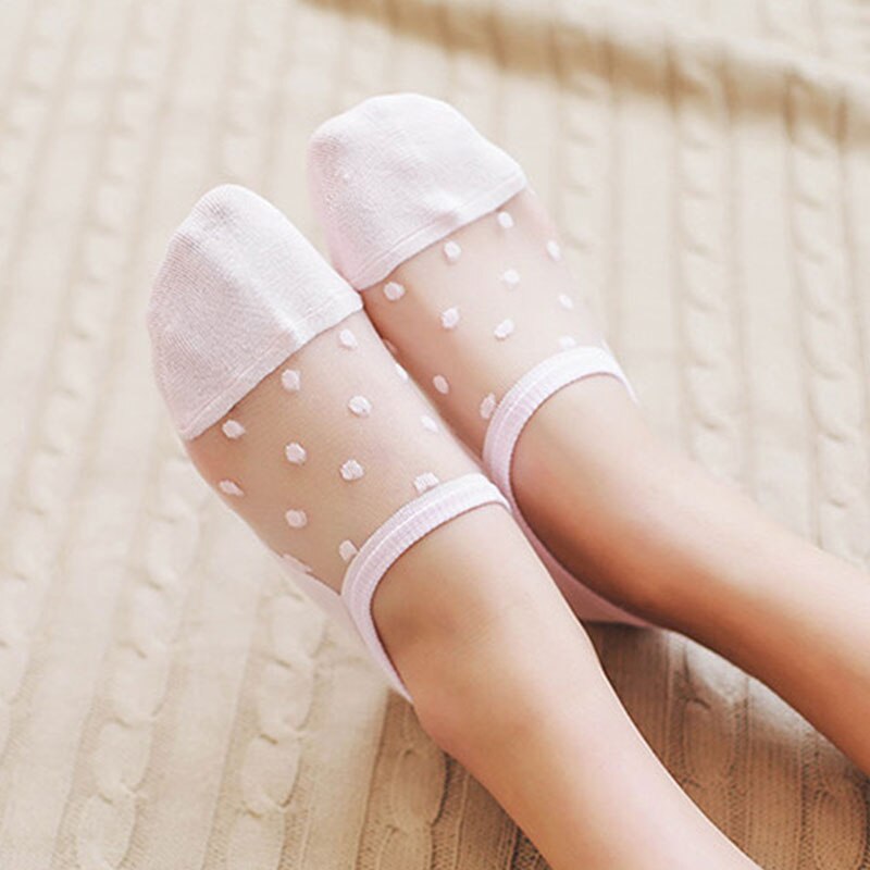 Calcetines de encaje de cristal para mujer, medias de seda transparentes, elásticas e invisibles, tobilleras, para verano