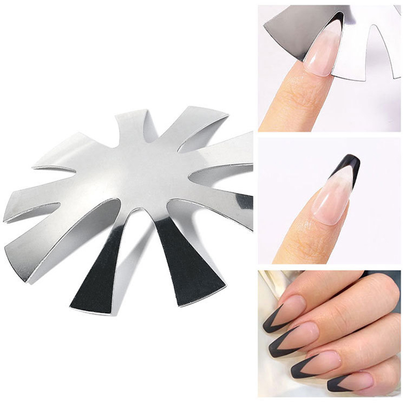 9 størrelser mandel form spiker maler trimmer akryl gel cut v linje fransk manikyr cutter verktøy metall spiker kant cutter