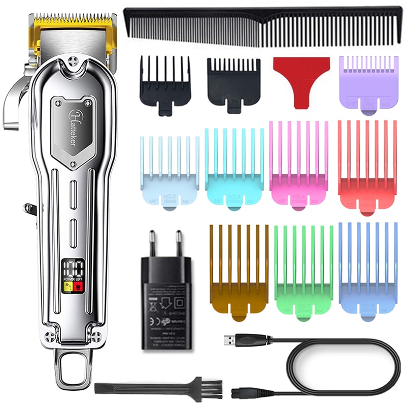 All metal Men‘s hair clipper electric LED rechargeable hair trimmer electric hair cutter machine fading blending