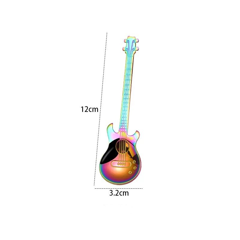 304 Roestvrij Staal Koffie Lepel Creatieve Gitaar Mini Lepel Roeren Honing Dessert Lepels Keuken Gereedschap Accessoires: multicolor