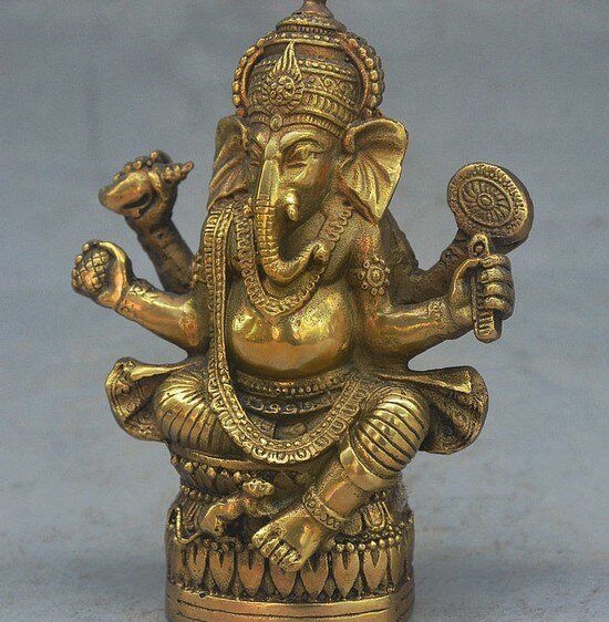 YM 311 4 "Old Bronze Tibete Budismo Ganapati Ganesh Lord Ganesha Elefante Estátua de Buda