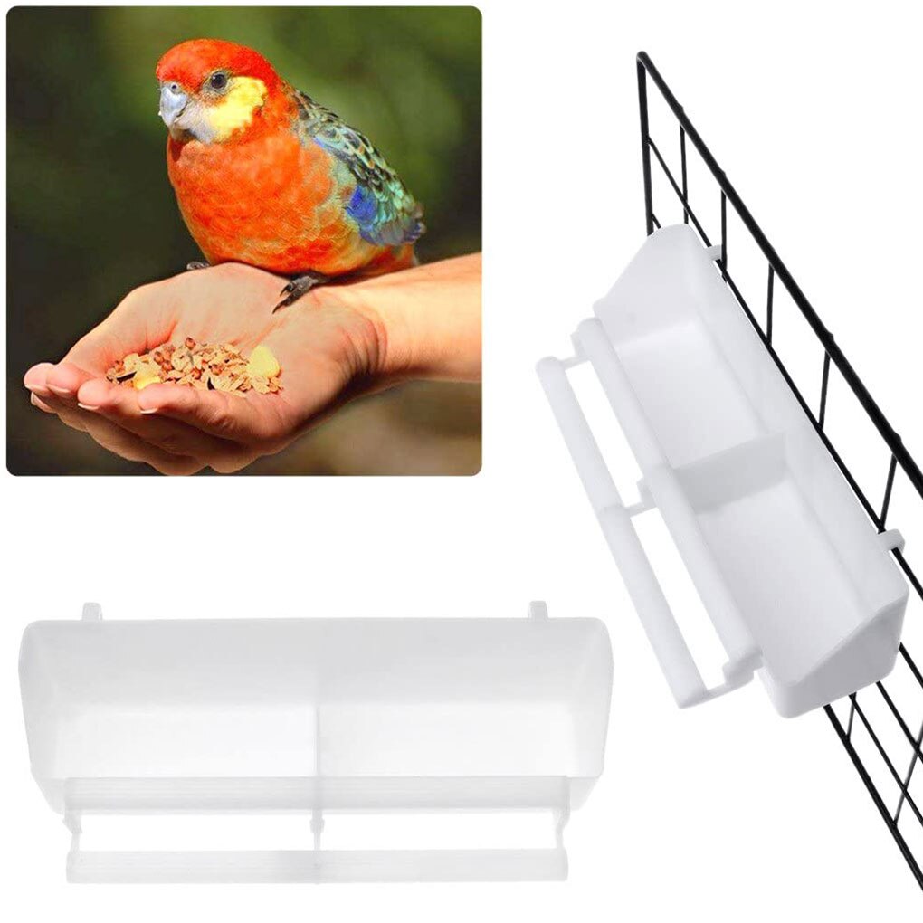 2Pcs Vogel Hängen Feeder mit Barsch Kunststoff Weiß Käfig Vogelfutter Box Feed Tasse Container