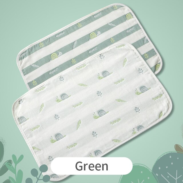 2 Stks/set Pasgeboren Baby Zachte 6-Layer Gaas Katoen Kussensloop Ademend Slapen Handdoek Cartoon Peuter Kussensloop 40*60 Cm: green