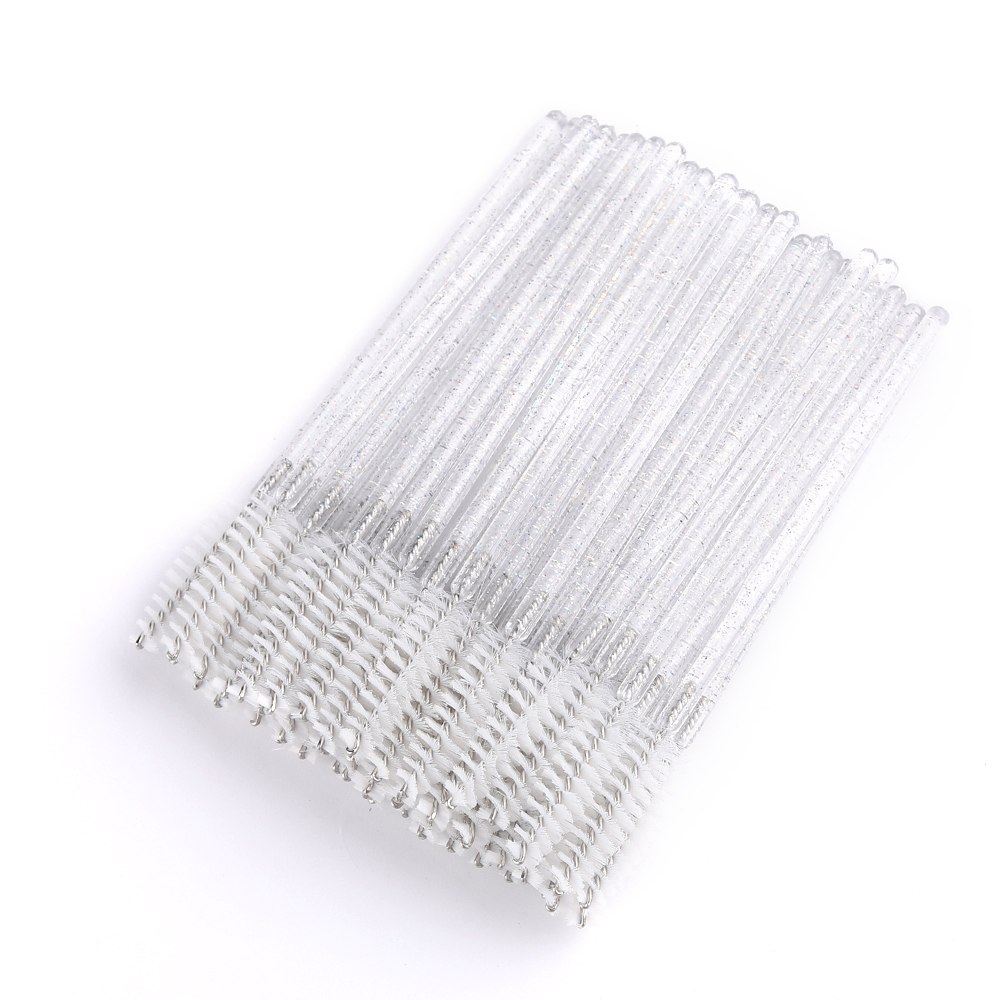 50 Uds. De cepillos desechables para extensión de pestañas, cepillo para cejas de cristal, varita para rímel, pestañas, juego de herramientas cosméticas, maquillaje de belleza: Rosa