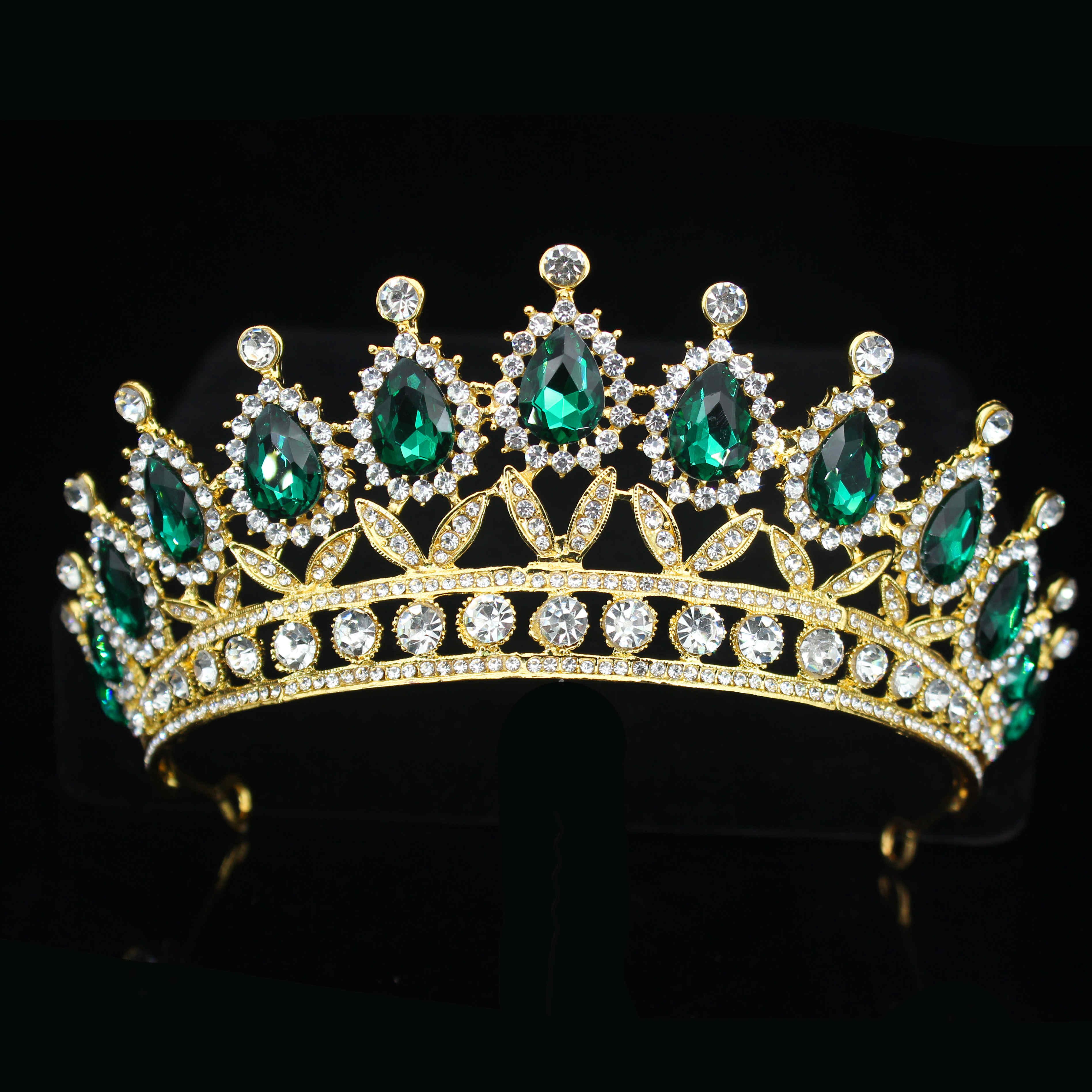 Wedding Bridal Tiara Crown Queen Sposa Oro Rosso di Cristallo Diadem Ornamenti Per Capelli Testa Accessori Dei Monili Delle Donne Pageant Copricapo: Gold 10