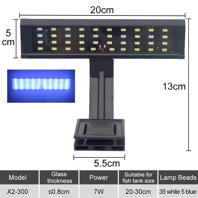 Aquarium Beleuchtung 5W/7W/9W/12W LED Aquarium Licht Ultra-dünne Anlage Wachstum Clip Licht Aquarium Beleuchtung Aquarium Zubehör: Black / AU Stecker