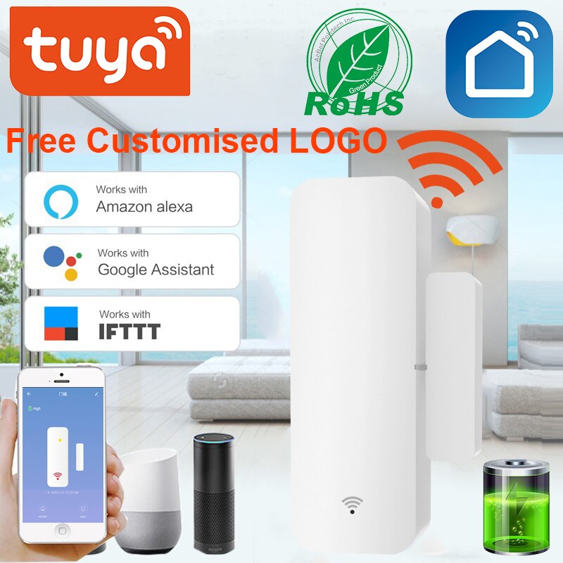 Tuya Smart WiFi Door Sensor Door Open / Closed Detectors Compatible With Alexa Google Home Powered Smart Life APP Control