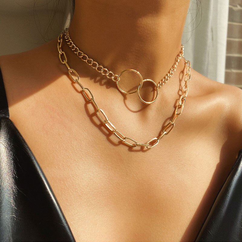 Punk Vintage Choker Necklace Collar Statement Hip Hop Big Chunky Gold Chain Necklace Women Jewelry Party: GOLD 12