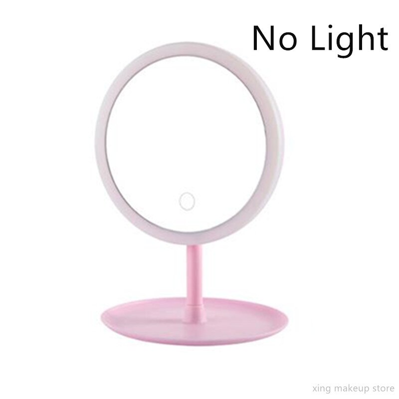 USB Charging Detachable Makeup Mirror With LED Light Touch Screen Vanity Mirror Storage Cosmetics Mirror 30#10: no light pink