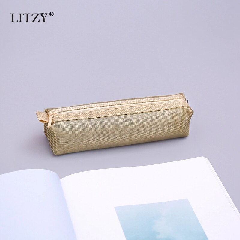 Czarny przezroczysty piórnik robić szkoły nylon piórnik siatka piórnik mały długopis szkolne artykuły papiernicze prezenty