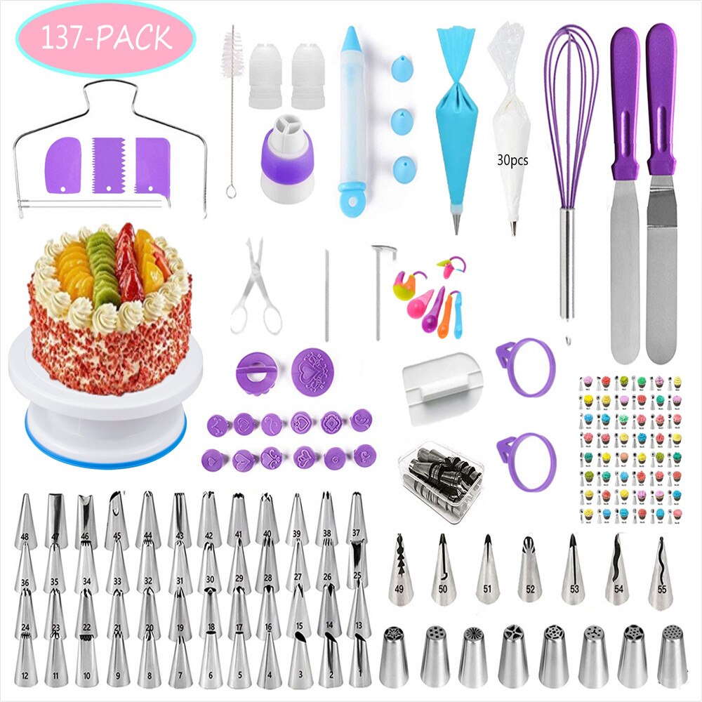 285 Pcs Cake Turntable Cake Decorating Tools Kit Rotary Table Baking Tool Piping Nozzle Piping Bag Set Baking Supplies Sets: C2308