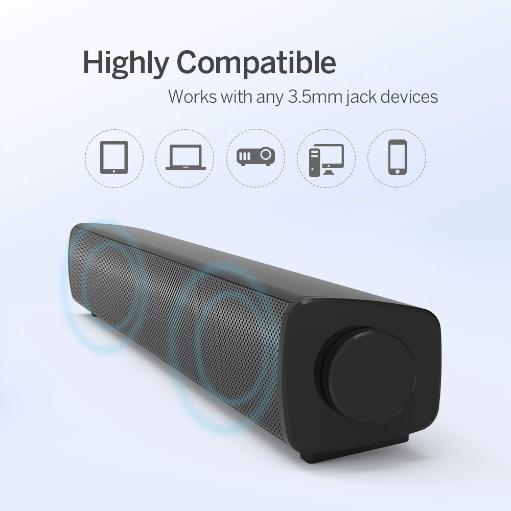 3.5mm wired computer soundbar desktop soundbar stereo computer wired speaker for pc laptop tv with simple home speakers