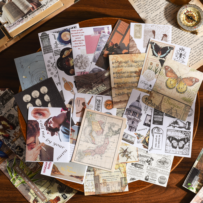 Libro de escritura con Collage Vintage, pegatinas, diario de chatarra, ephemera, papel artesanal, álbum de recortes, Manual decorativo