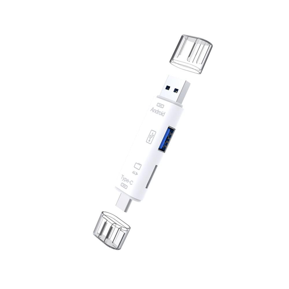 5 em 1 usb 3.0 tipo c/usb/micro usb leitor de cartão de memória tf, adaptador otg, driver de flash.: Blanco