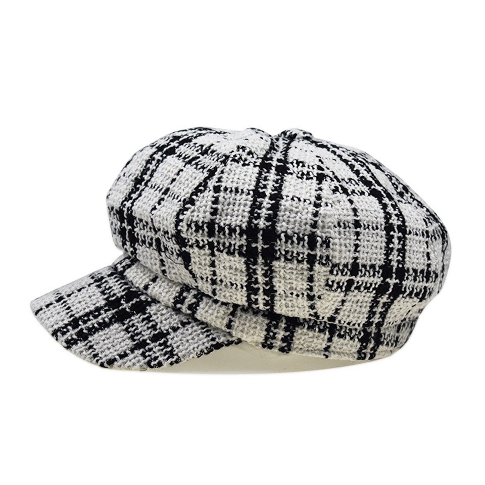 Tweed-Plaid Newsboy Newsboy Cap for Women,Cabbie Beret Visor Brim Hat