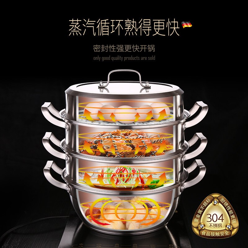 Steamer Pot Stainless Steel 304 Thickening Pot Soup Multi-Layer Steam Pot with Cover General Use for Gas Induction Cooker