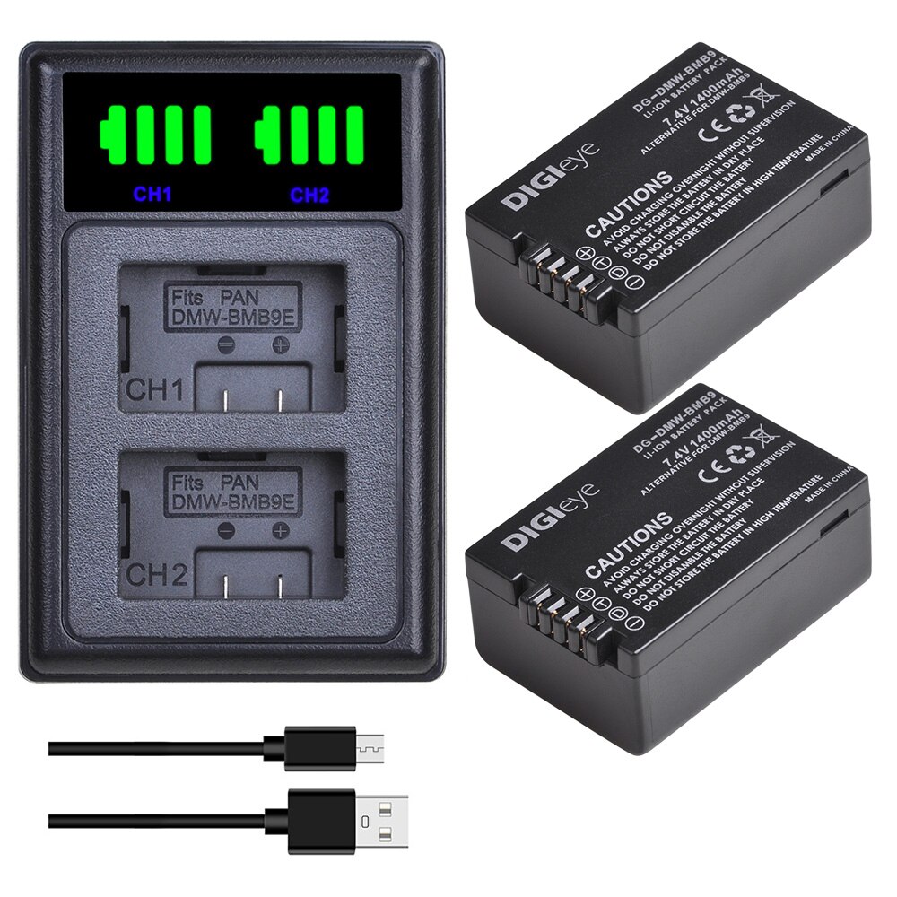 1400mAh DMW-BMB9 BMB9E BMB9PP Battery + LED Dual Charger for Panasonic Lumix DC-FZ80 FZ40K FZ45K FZ47K Z48K FZ60 FZ70 FZ100