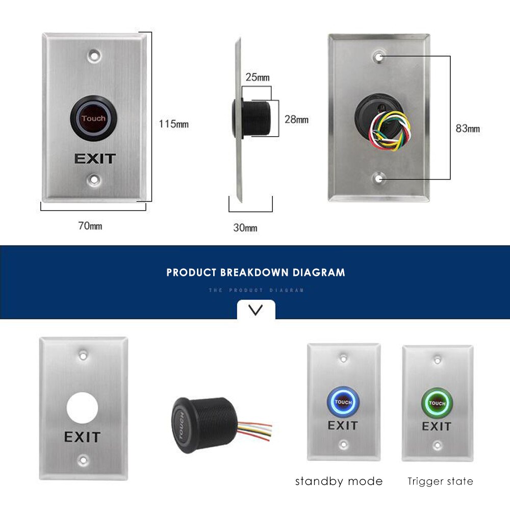 Stainless Steel Door Bell Switch Touch Panel For Access Control Electric Lock Door Exit Push release Button