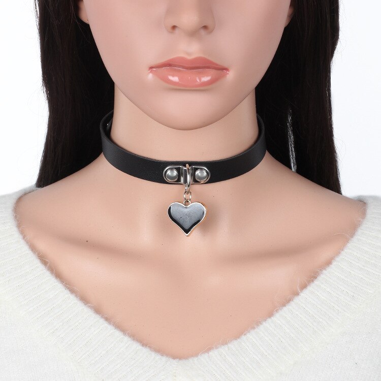 New gothic punk leather choker necklace for women, teens, and girls, studded heart cross collar necklace, rock jewelry