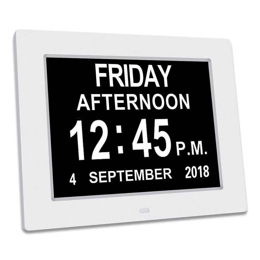 8 &quot;Inch Lcd Digitale Klok Kalender Datum Dag Tijd Klok Auto Dimmen 8 Talen Hd Display Herinnering Alzheimer: White-Russian