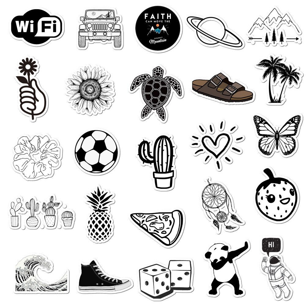50pcs Black White INS Style Vsco Stickers Waterproof Boy Girl Cool Graffiti Sticker for DIY Car Laptop Guitar Luggage Skateboard