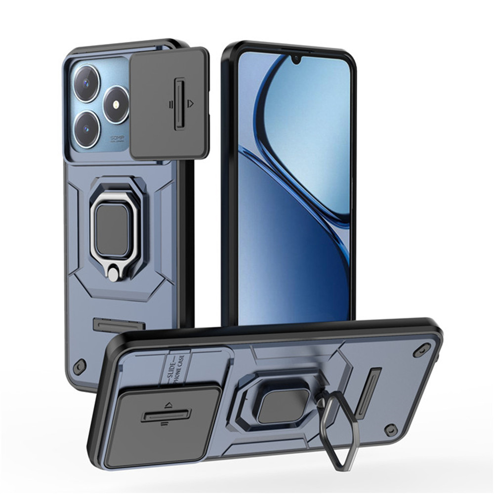 Dla OPPO Realme C61 C63 etui luksus pierścień + Ruchome okno Tylna pokrywa etui pancerne Dla OPPO Realme Narzo N63 C 61 C 63 etui na telefon: ABS / Bordowy