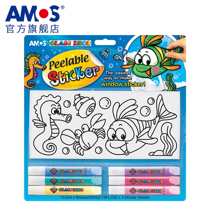 Amos børn pædagogisk diy legetøj leverer sikker lufttørring vindue deco skrælbare klistermærker farvet glassæt  ps10 b 6: Blå serie