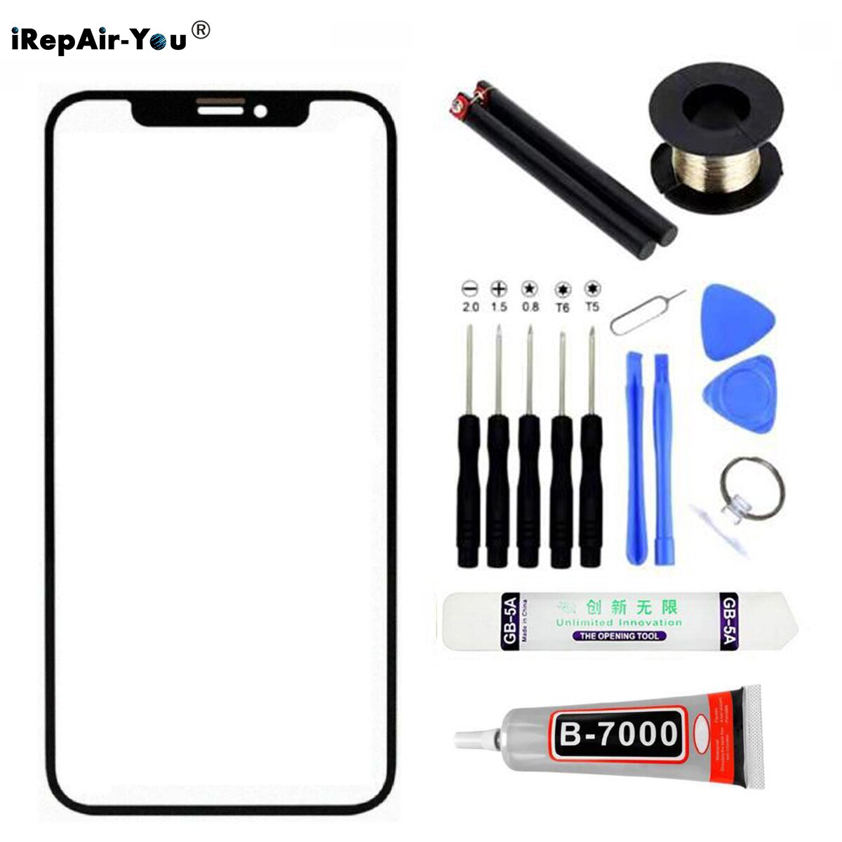 Black Front Screen Outer Glass Lens For Apple iPhone 12 pro Replacement Screen Front Glass Repair Kit for iphone 12 B7000 Glue: Default Title